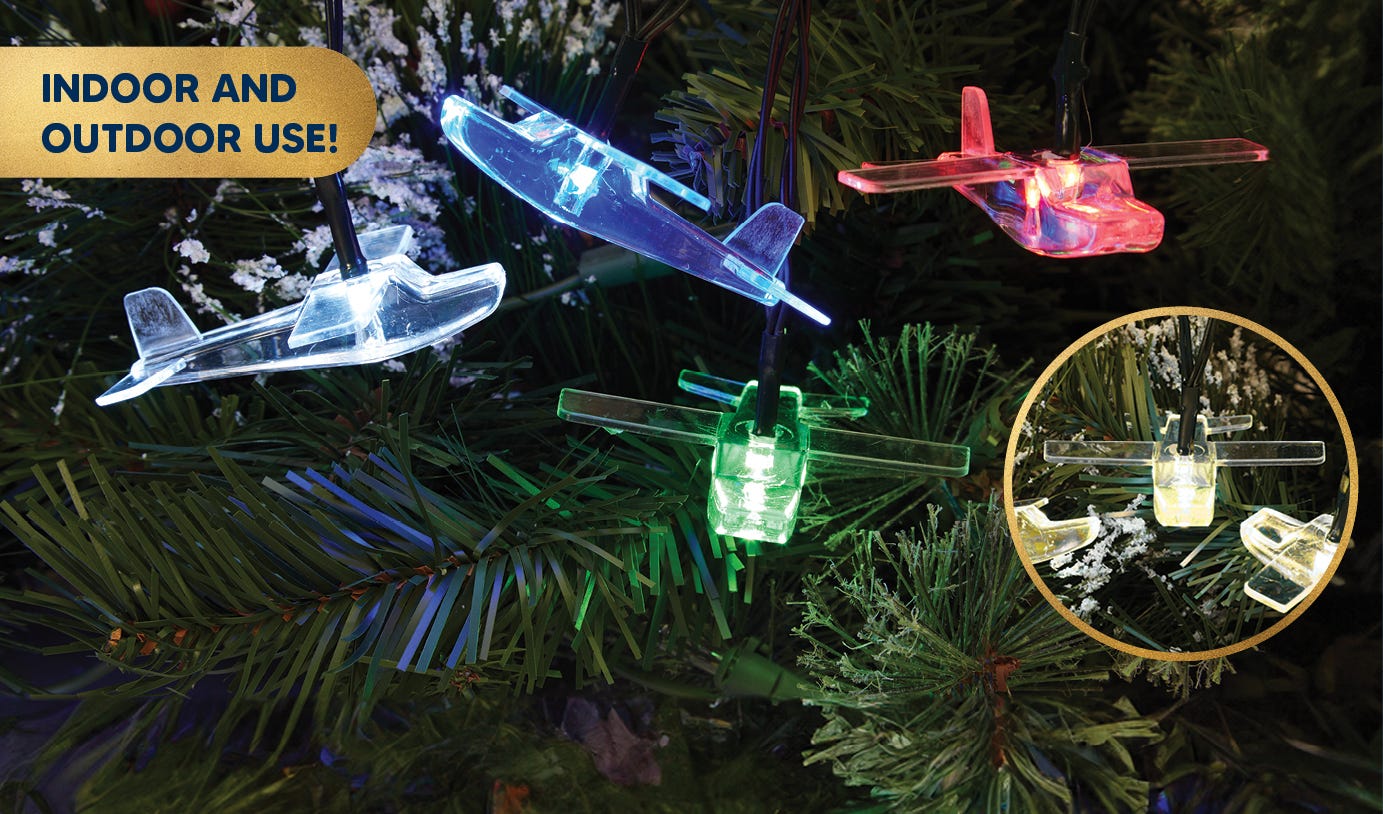 Aviation christmas lights on christmas tree.