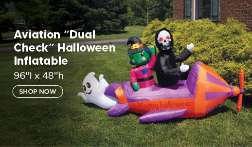 Aviation “Dual Check” Halloween Inflatable on display in the yard