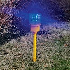 Blue Solar Powered Runway Light sticking in the ground