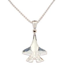 Sterling Silver Fighter Jet Necklace w/ 18” Chain 