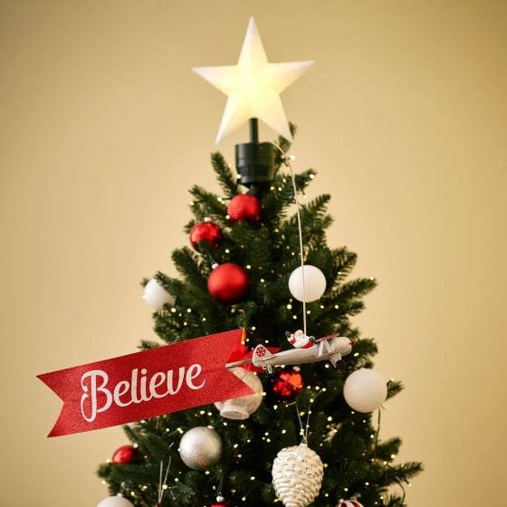 Santa’s Biplane Animated Tree Topper on Christmas tree