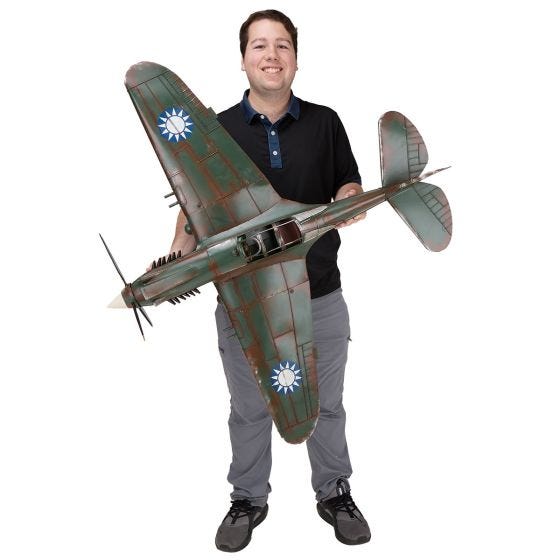 model holding the P-40 flying tigers decor 