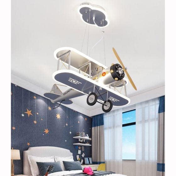 WWI Biplane Ceiling LED Light Display hanging from ceiling