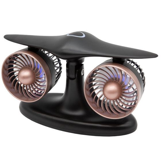 front view multi-engine desk fan on white