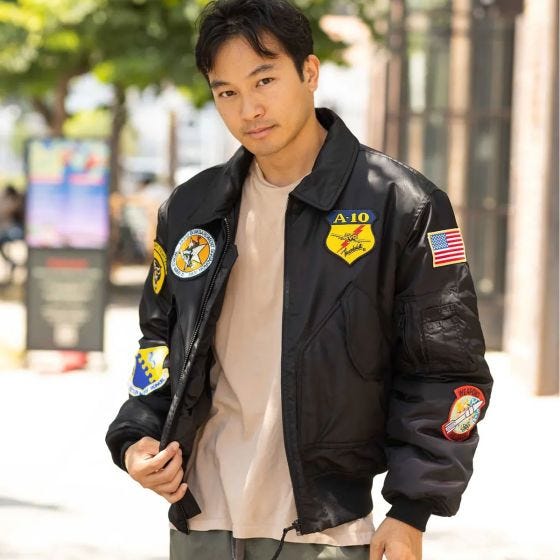 Model wearing CWU Bomber Flight Jacket