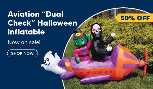 Aviation Dual Check Halloween Inflatable Blowup in yard in front of house